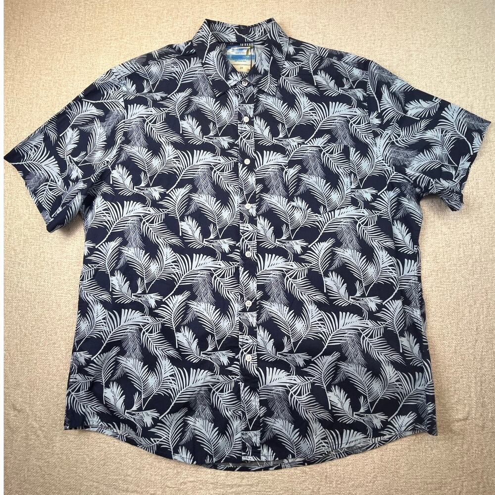 Georg Roth Men’s 2XL Blue/Light Blue Palm Print Hawaiian Short Sleeve Shirt